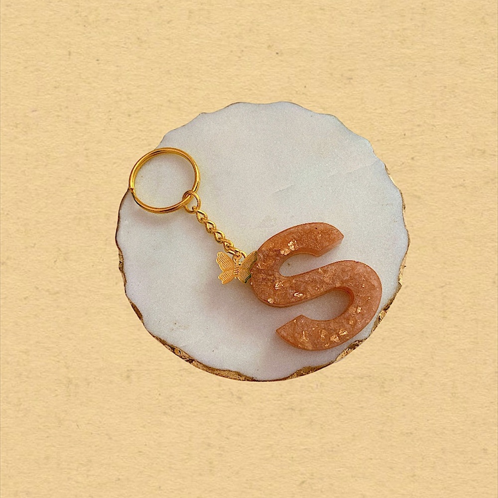 Custom Letter “S” Butterfly Key Chain - Peach Gold